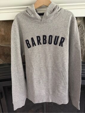 Barbour Light Gray Hoodie with Navy Logo